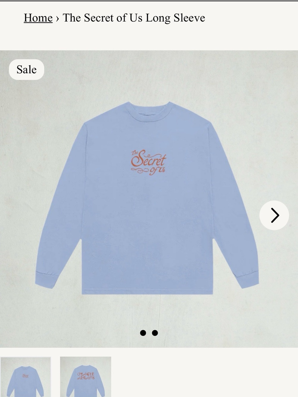Gracie Abrams Merch The Secret of Us Long Sleeve Unisex S Light Blue